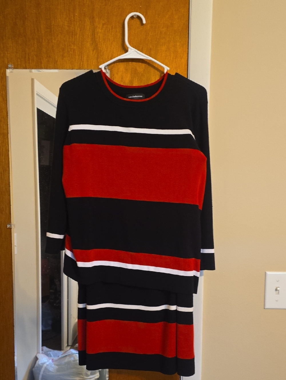 Liz Claiborne Black Red and White Striped Midi Dress